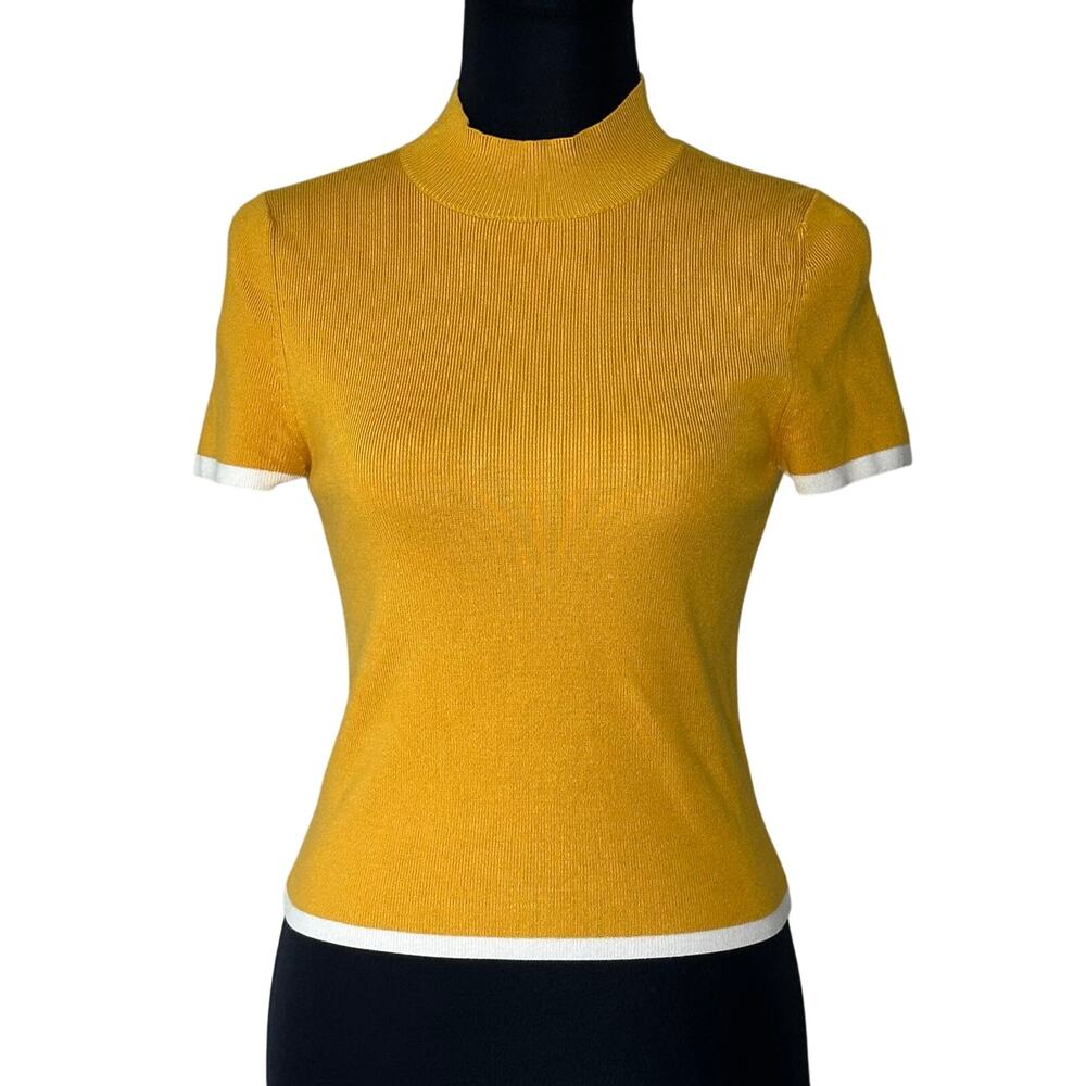 Anthropologie Maeve Women’s Mock Neck Ribbed Sweater Top Gold | Size Small